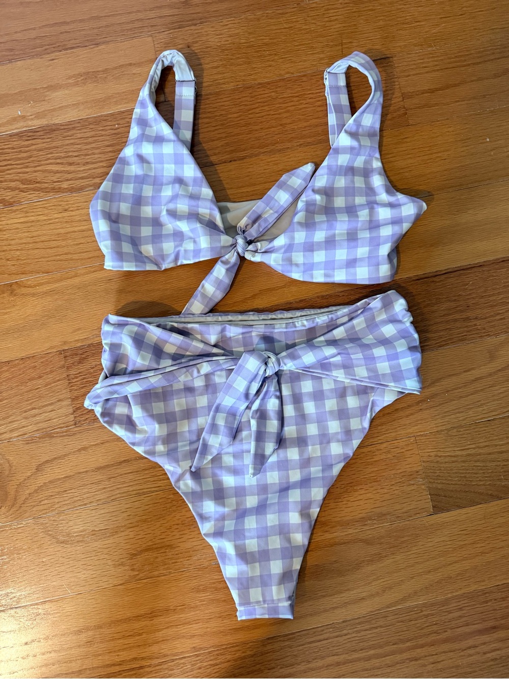 Kitty and Vibe Lilac Gingham Tie-Front Bikini Set - Women's Swim